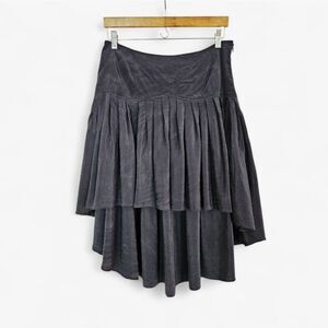 Vintage Ainsley 100% Silk Yoked Drop Waist Pleated Ruffle Black High Low Skirt 6